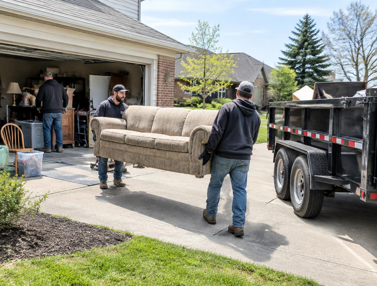 Temporary preview of furniture being removed during a garage cleanout